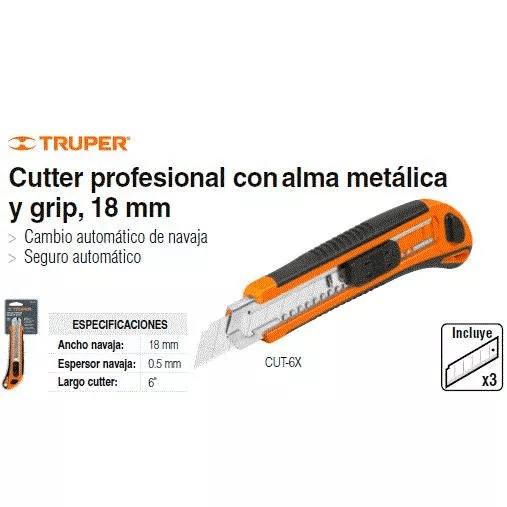 Cutter Profesional Con Alma Metalica Y Grip 18MM Truper 16977 - Ferreterias  Calzada